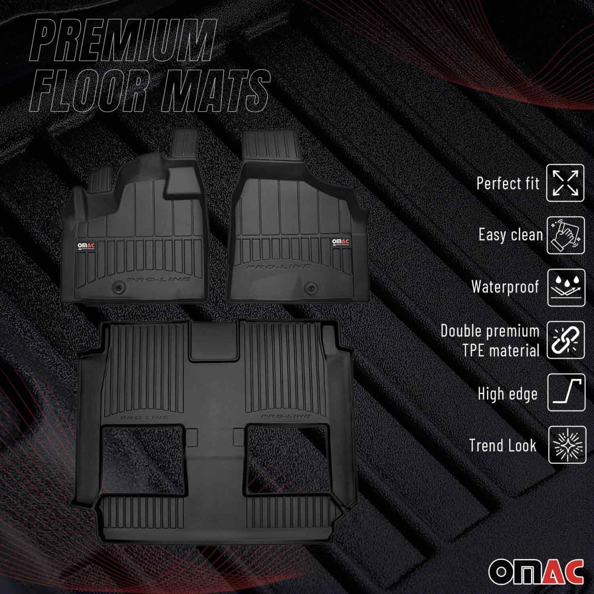 Chrysler Town & Country Floor Mat - Omac - Proline Premium TPE 3 Pcs - Black - '08-'16